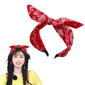 Womens Bandana Headband with Bow - Red Knot Headband - Hair Bow Headbands for Women - Christmas, Halloween Accessories