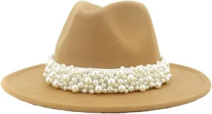 Women's Jazz Fedora Hats Unisex Wide Brim Church Party Dress Hat Outdoor Casual Caps Brown Gray 59to60cm