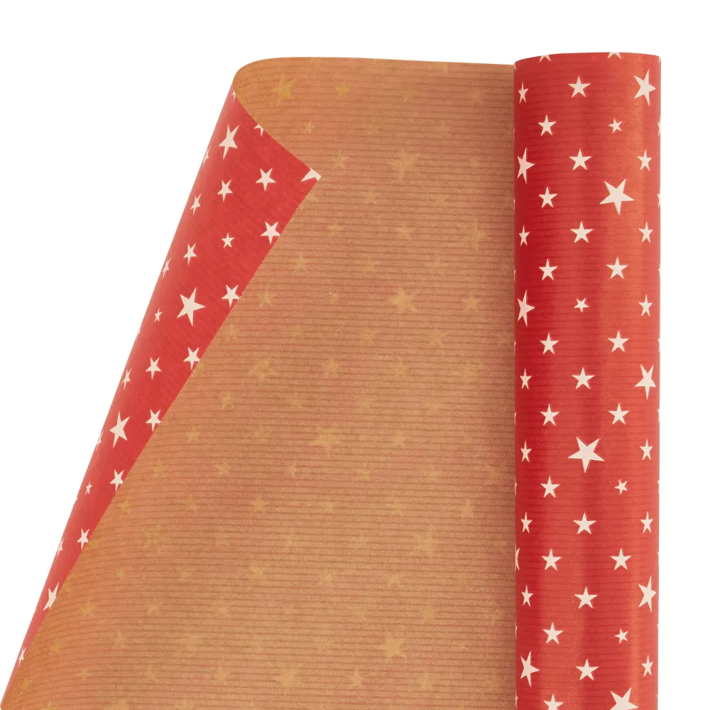 Wrapping Paper - Red or Natural Stars Kraft Gift Wrap - Singles or 4 Pack - 2m Roll